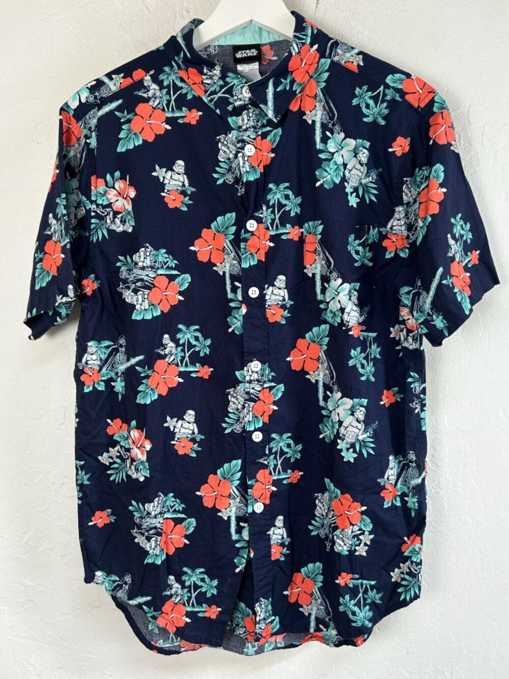 Limited Star Wars Men's Hawaiian Shirt Small Darth Vader Stormtrooper Navy
